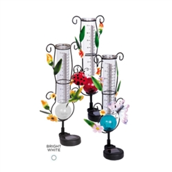 Solar Deco Rain Gauge, 3 Assorted, 12/case