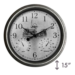 15" Galvanized Clock - Tractor, 4/case