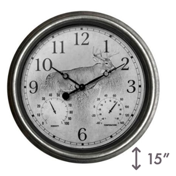 15" Galvanized Clock - Buck, 4/case