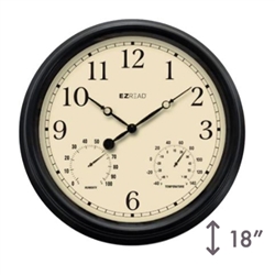 18" Outdoor Clock / Thermometer / Hygrometer - Black, 4/case