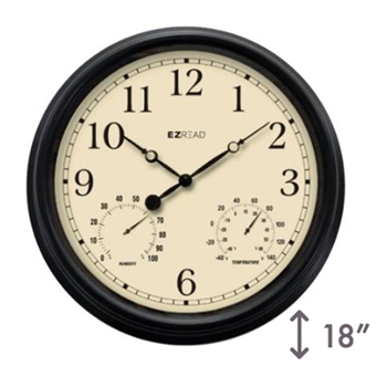 18" Outdoor Clock / Thermometer / Hygrometer - Black, 4/case