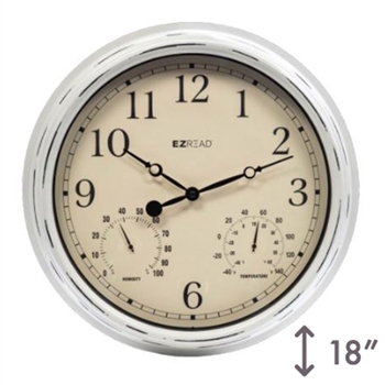 18" Outdoor Clock / Thermometer / Hygrometer - Weathered White, 4/case