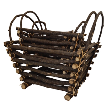 S/3 Square Black Twig Baskets w/ Ear Handles