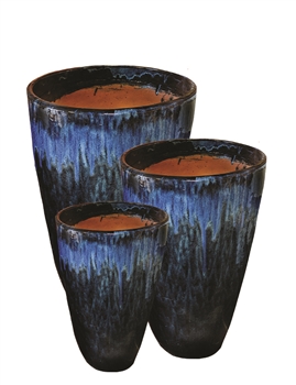 S/3 Tall Tubular Pots - Cascade Dripping Blue