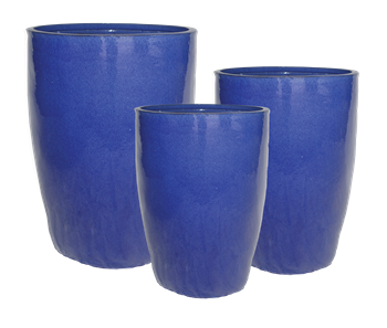 S/3 Tall Tubular Pots - Falling Blue