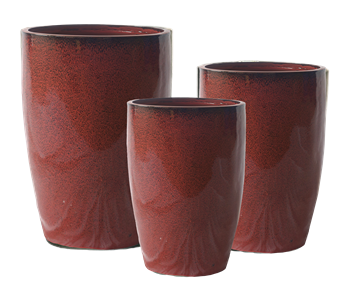 S/3 Tall Tubular Pots - Tropical Red