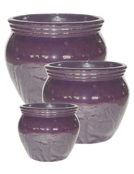 S/3 Round Olive Jar Planters - Dark Purple