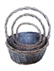 S/3 Greywash Willow Round Baskets w/ Handles & Liners