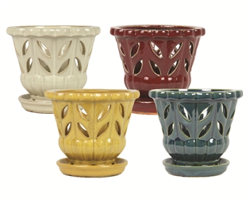 7" Orchid Pots w/ Attached Saucers, 4 Assorted Colors