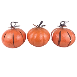 S/3 Assorted Orange Metal Pumpkins, 3 Assorted, 3/case