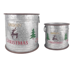 S/2 Christmas Tin Buckets w/ Liner