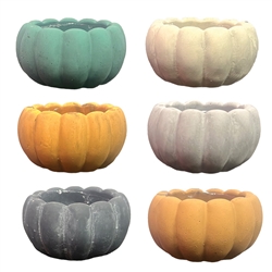 4.7" Milka Rustic Pumpkin Planter w/Drain Hole & Liner, 6 Assorted Colors, 12/case