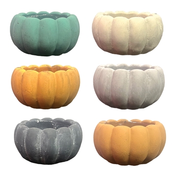 4.7" Milka Rustic Pumpkin Planter w/Drain Hole & Liner, 6 Assorted Colors, 12/case