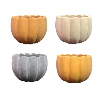 7" Milka Rustic Pumpkin Planter w/Drain Hole & Liner, 4 Assorted Colors, 8/case