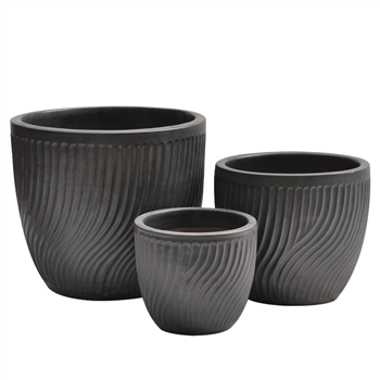 S/3 Asteri Swirl Pot - Matte Black