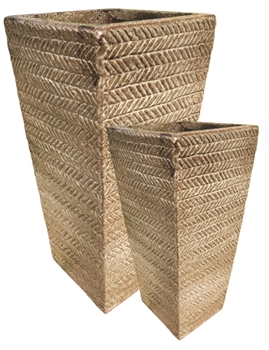 S/2 Tall Tapered Square Glazed Planters - Tropical Chocolate