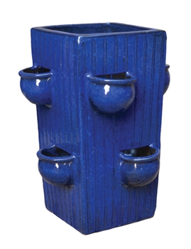 Tall Square Herb Pot - Falling Blue