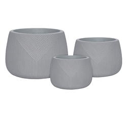 S/3 Mina Symmetry Stripe Fiberclay Pots w/ Drain Hole - Light Grey