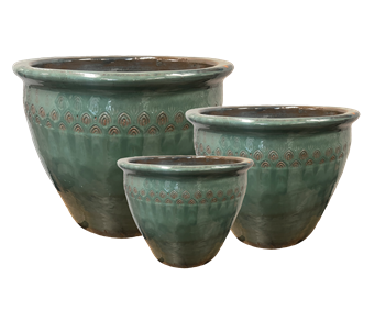 S/3 Peacock Pots - Misty Green