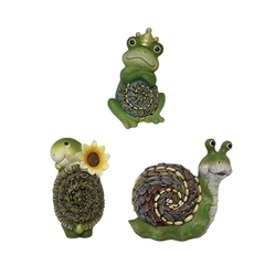 Animal Figurine Set - Snail, Frog, Turtle, 3 Assorted (6/case)