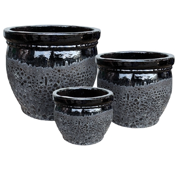 S/3 Dia Pots - Black Over Atlantic Black