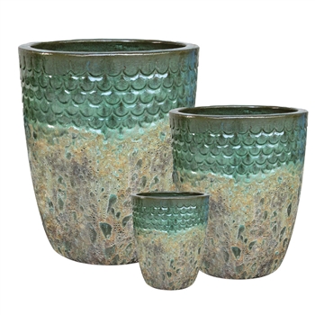 S/3 Hera Pots - Apple Green Over Atlantic Green