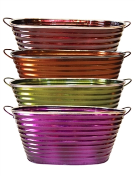 Decorative Oval Metal Pot w/ Ears & Liners in 4 Assorted Colors