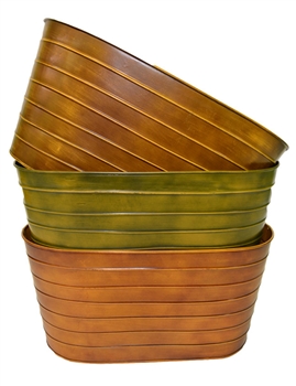 Decorative Oval Metal Pot w/ Liner, 3 Assorted Colors (Click for Sizes & Pricing)