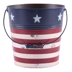 Round Metal Painted Americana Pot w/ Handle & Liner (Click for Sizes and Pricing)