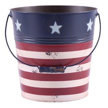 Round Metal Painted Americana Pot w/ Handle & Liner (Click for Sizes and Pricing)