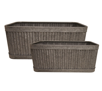 S/2 Large Rectangular Metal Ribbed Planters